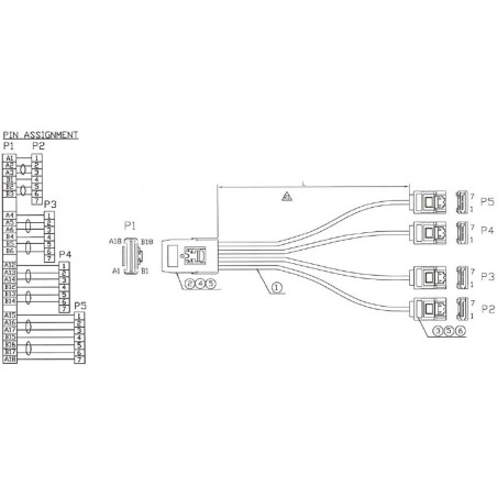 Câble de raccordement SAS, Mini SAS SFF8087 à 4x SATA, 1:1, OCR, 50cm