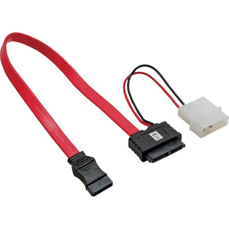 Câble adaptateur d'électricité SATA, 1x SATA + 1x 5,25" fem. à 7+6 SlimSATA prise femelle, 30+15cm (5V)