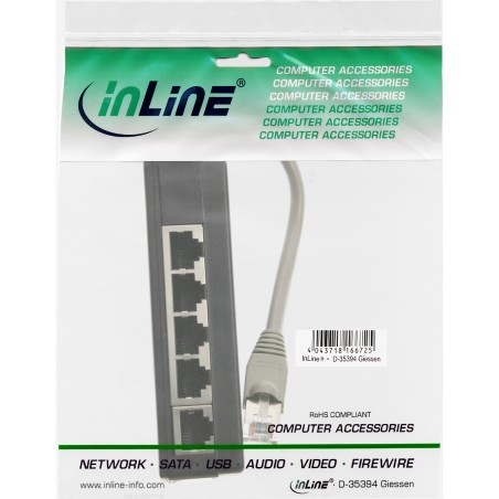 69935 - Distributeur RNIS InLine®, 5x prise RJ45, câble 15 cm, avec résistances d'extrémité