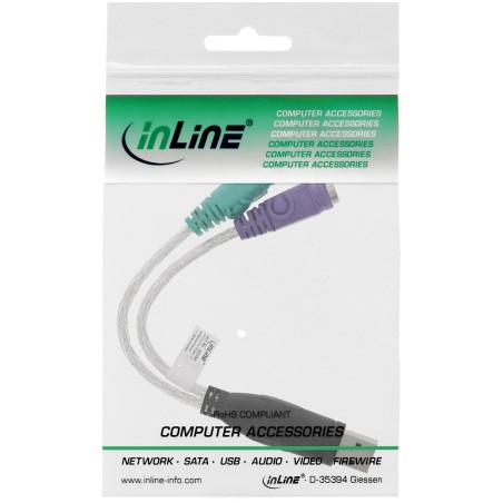 33386 - Convertisseur InLine® USB vers PS/2, fiche USB vers 2x prise PS/2 pour souris  clavier