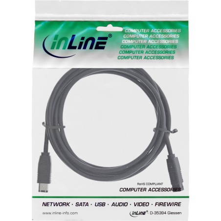 36902 - Câble InLine® FireWire, fiche IEEE1394 à 6 broches vers fiche à 9 broches, noir, 1,8 m