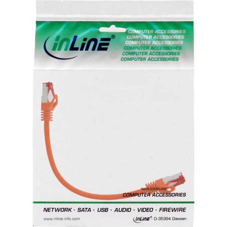 InLine? Patchkabel, S/FTP (PiMf), Cat.6, 250MHz, PVC, Kupfer, orange, 0,3m