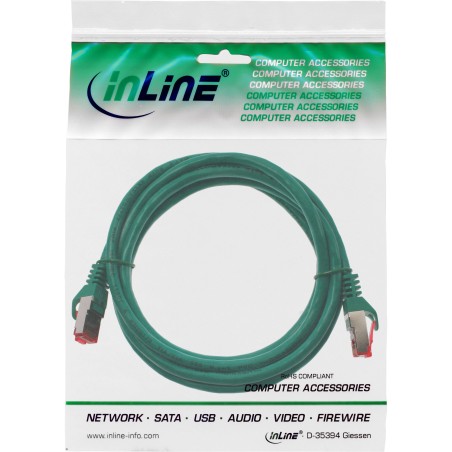 76450G - Câble patch InLine®, S/FTP (PiMf), Cat.6, 250 MHz, PVC, cuivre, vert, 0,5 m