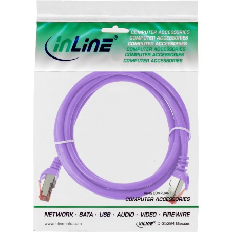 76450P - Câble patch InLine®, S/FTP (PiMf), Cat.6, 250 MHz, PVC, cuivre, violet, 0,5 m