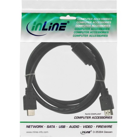 17602 - Câble HDMI InLine®, HDMI haute vitesse, ST / ST, noir, avec ferrite, 1,8 m