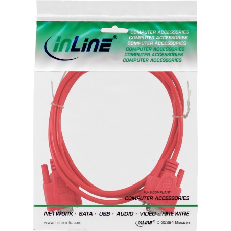 12224B - Câble null modem InLine®, prise / prise 9 broches, moulé, rouge, 3m