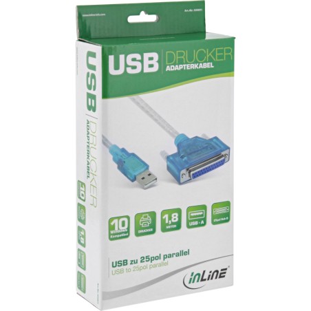 33397I - InLine® USB vers parallèle 25 broches, câble adaptateur d'imprimante, 1,8 m