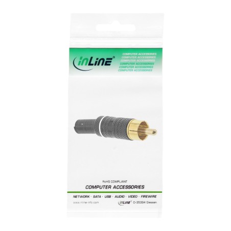 InLine? Cinchstecker L?tversion, Metall schwarz, Ring wei?, f?r 6mm Kabel