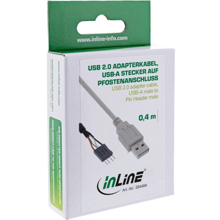 33440A - Câble adaptateur InLine® USB 2.0, fiche A vers borne de connexion, 0,40 m