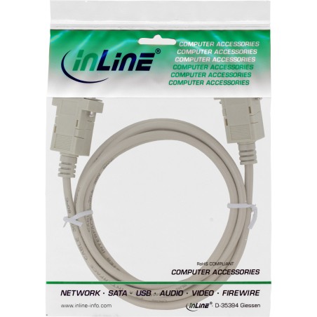 12222L - Câble null modem InLine®, prise / prise 9 broches, clipsé, 2m