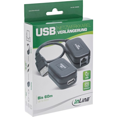 33600A - Rallonge USB InLine®, jusqu'à 60 m via câble réseau RJ45 Cat. 5e