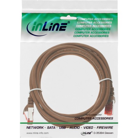 76450K - Câble patch InLine®, S/FTP (PiMf), Cat.6, 250 MHz, PVC, cuivre, marron, 0,5 m