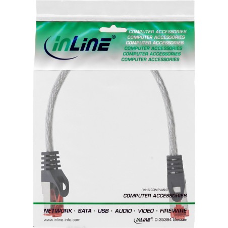 InLine? Patchkabel, S/FTP (PiMf), Cat.6, 250MHz, PVC, Kupfer, transparent, 0,3m