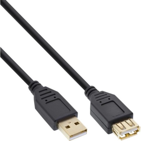 USB 2.0 Rallonge, InLine®, mâle/fem. type A, noir, contacts or, 10m