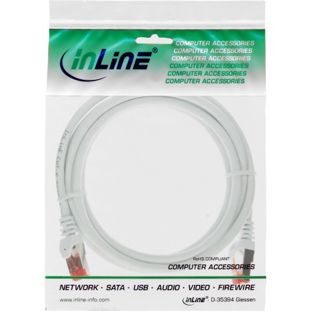 InLine? Patchkabel, S/FTP (PiMf), Cat.6, 250MHz, PVC, Kupfer, wei?, 0,5m