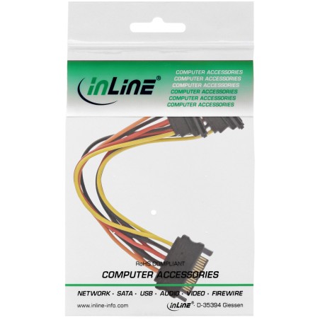 29683W - Câble d'alimentation Y InLine® SATA, SATA BU/2x SATA ST lesté, avec languettes de sécurité, 0,15 m