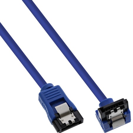 27703F - Câble de connexion InLine® SATA 6Gb/s rond, coudé, bleu, avec languette, 0,3 m