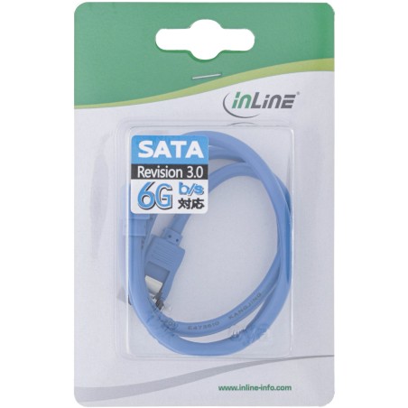 27703F - Câble de connexion InLine® SATA 6Gb/s rond, coudé, bleu, avec languette, 0,3 m