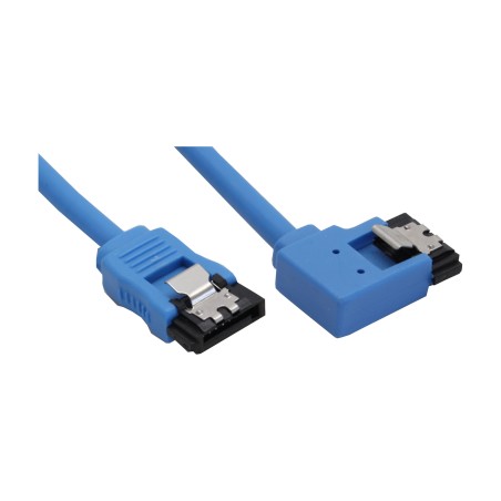 InLine? SATA 6Gb/s Anschlusskabel rund, abgew. links, blau, mit Lasche, 0,5m