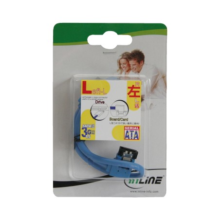 27705L - Câble de connexion InLine® SATA 6Gb/s rond, dévié à gauche, bleu, avec languette, 0,5 m