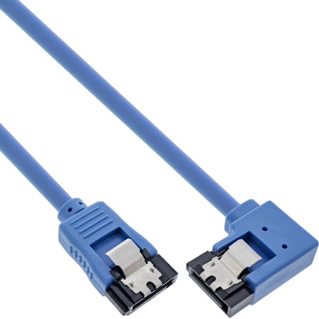 InLine? SATA 6Gb/s Anschlusskabel rund, abgew. rechts, blau, mit Lasche, 0,3m