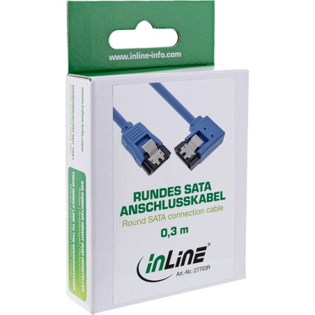 27703R - Câble de connexion InLine® SATA 6Gb/s rond, coudé à droite, bleu, avec languette, 0,3 m