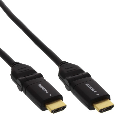 17011W - Câble InLine® HDMI-HS avec eth., ST/ST, connecteur scellé, noir, équerre flexible, 1,5 m