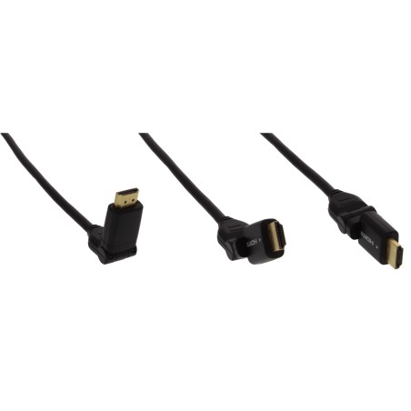 17011W - Câble InLine® HDMI-HS avec eth., ST/ST, connecteur scellé, noir, équerre flexible, 1,5 m