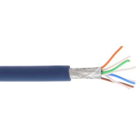 76899B - Câble patch InLine®, S/FTP (PiMf), Cat.6A, 500 MHz, sans halogène, cuivre, bleu, 100 m