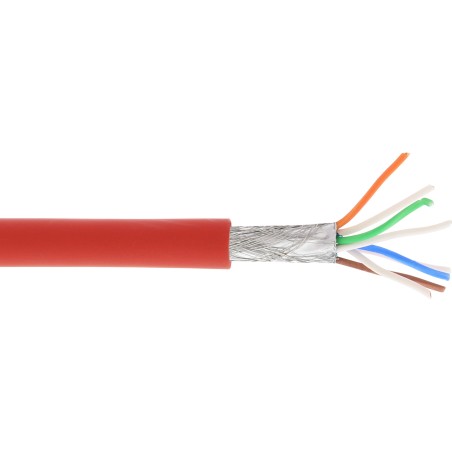 76899R - Câble patch InLine®, S/FTP (PiMf), Cat.6A, 500 MHz, sans halogène, cuivre, rouge, 100 m