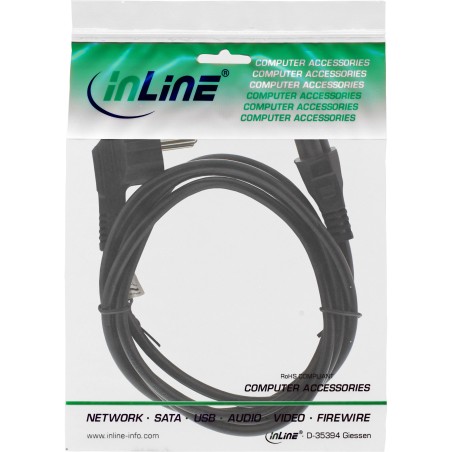 16657D - Câble d'alimentation InLine® pour ordinateur portable, contact de terre câblé sur couplage à 3 broches, noir, 2 m