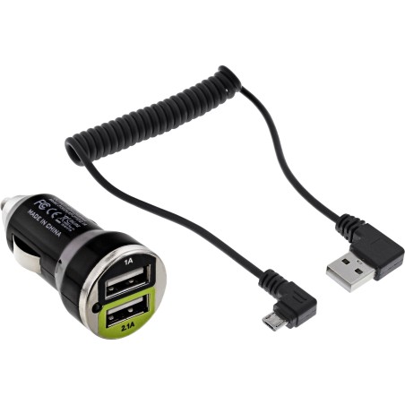 31502C - Kit de chargement de voiture InLine® USB DUAL, adaptateur secteur, câble de 1 m, 12/24 V CC à 5 V CC/2,1 A