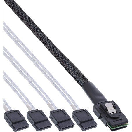 27610C - Câble de connexion InLine® SAS, Mini SAS SFF8087 vers 4x SATA, croisé, OCF, 0,5 m