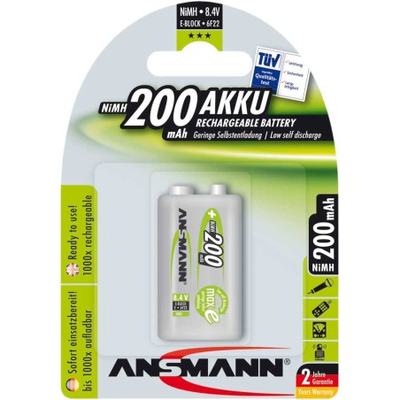 Ansmann "maxE" accumulateur NiMH, bloc 9V (E), 200mAh, 1 pcs. (5035342)