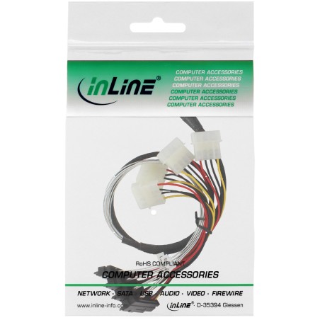 27621 - Câble de connexion InLine® SAS, Mini-SAS SFF-8087 vers 4x SAS  alimentation, 0,75 m