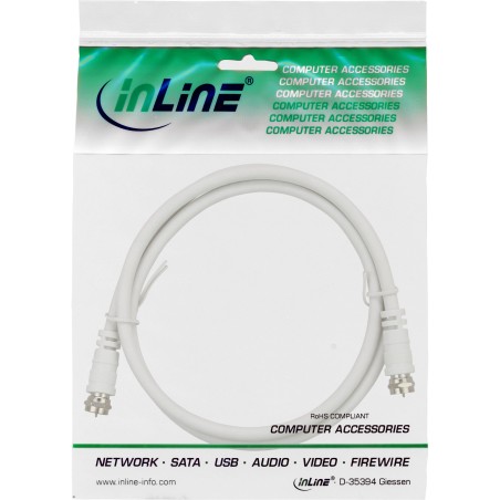 69301 - Câble de connexion InLine® SAT, 2x blindé, 2x connecteur F, 75dB, blanc, 1m