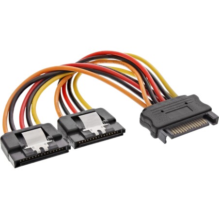 InLine? SATA Strom-Y-Kabel, SATA Buchse an 2x SATA ST mit Lasche, 0,15m