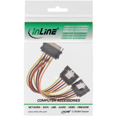 InLine? SATA Strom-Y-Kabel, SATA Buchse an 2x SATA ST mit Lasche, 0,15m