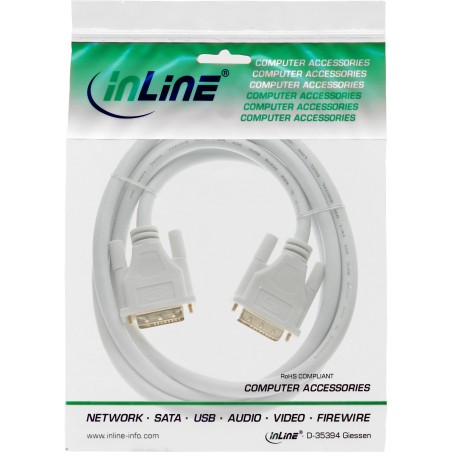 InLine? DVI-D Kabel, digital 241 Stecker / Stecker, Dual Link, wei? / gold, 2m