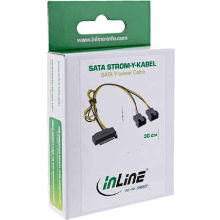 InLine? SATA Strom-Y-Kabel, SATA Buchse an 2x L?fter (2pol) Stecker, 0,30m