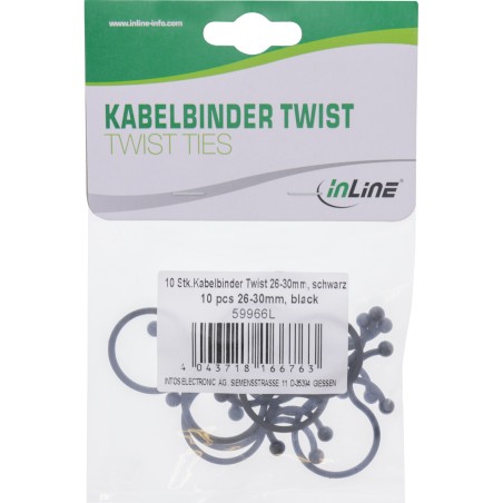 59966L - Colliers de câble InLine® Twist 26-30 mm, noirs, 10 pièces