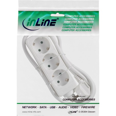 16431W - Multiprise InLine®, contact de protection à 3 voies, blanc, 1,5 m