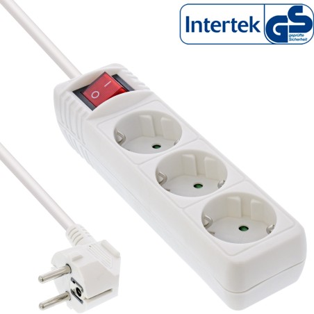 16431T - Multiprise InLine®, contact de protection à 3 voies, avec interrupteur, blanc, 1,5 m