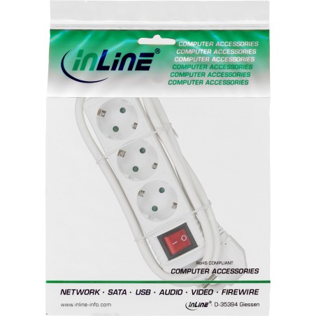 16431T - Multiprise InLine®, contact de protection à 3 voies, avec interrupteur, blanc, 1,5 m