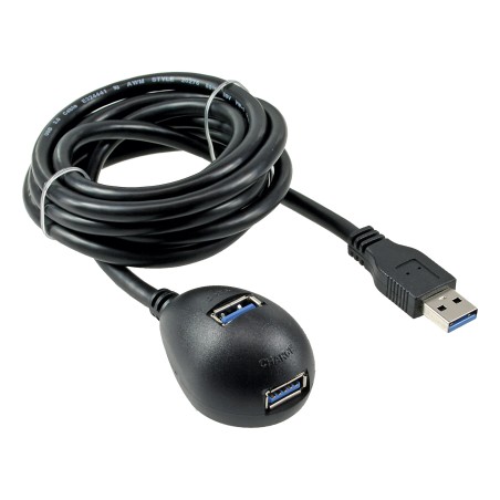 35652 - InLine® USB 3.2 Gen.1 Verl., fiche / prise USB A, noir, avec support, 2m