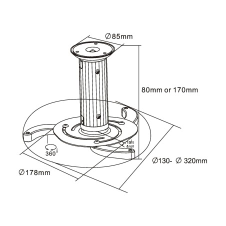 InLine? Deckenhalterung f?r Beamer, H?he 130/200mm, max. 10kg