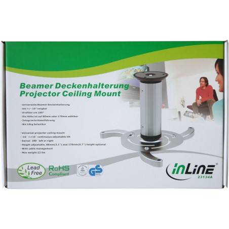 InLine? Deckenhalterung f?r Beamer, H?he 130/200mm, max. 10kg