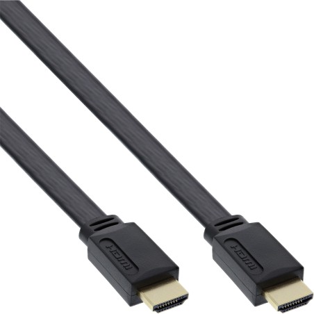 17001F - Câble plat haute vitesse InLine® HDMI avec Ethernet, contacts plaqués or, noir, 1,5 m