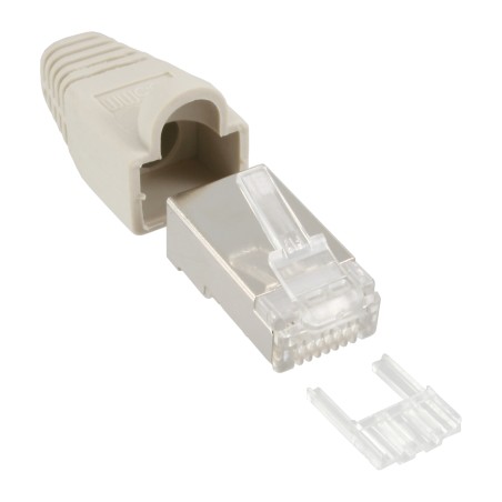 74510 - Lot de 10 connecteurs à sertir InLine® RJ45 blindés, avec protection contre le pliage et aide à l'enfilage, beige