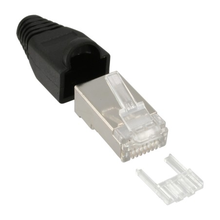 74510S - Lot de 10 douilles à sertir InLine® RJ45 étanches, avec protection contre le pliage et aide à l'enfilage, noires